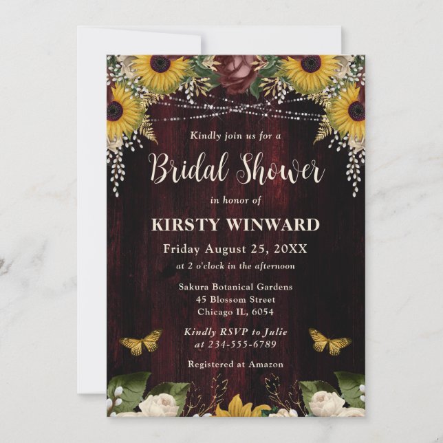 Rustic Fall Sunflowers Wood Lights Bridal Shower Invitation (Front)