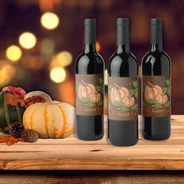 Rustic Fall Sweet Fall Pumpkins Wine Label (Creator Uploaded)