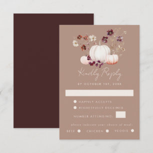 Rustic Fall Taupe Floral Pumpkin Wedding RSVP Card