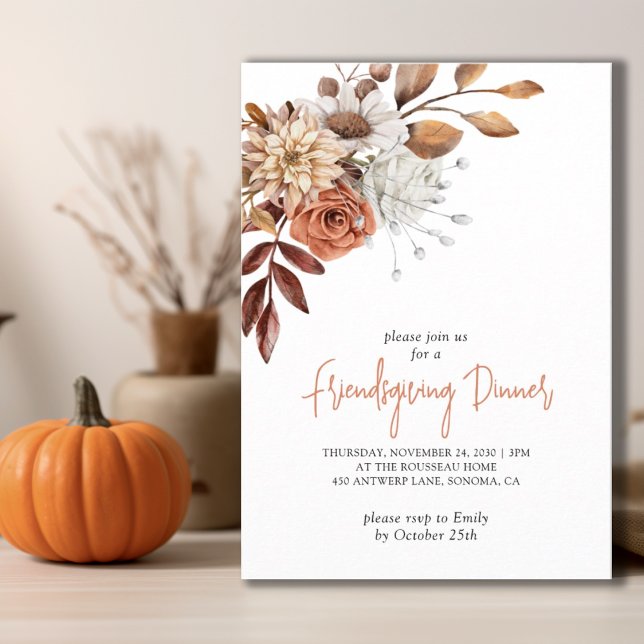 Rustic Fall Terracotta Bisque Floral Friendsgiving Invitation (Creator Uploaded)