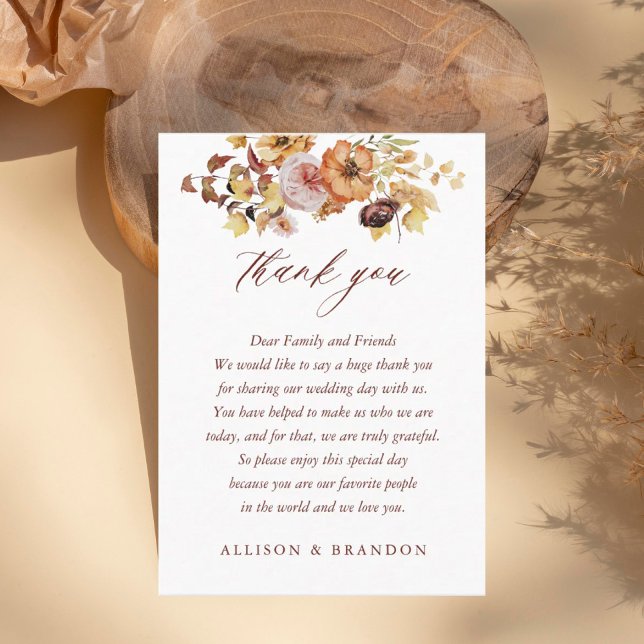 Rustic Fall Terracotta Boho Wedding Thank You  Place Card (Creator Uploaded)