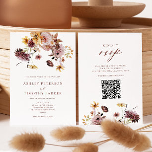 Rustic Fall Terracotta Floral QR Wedding Invitation