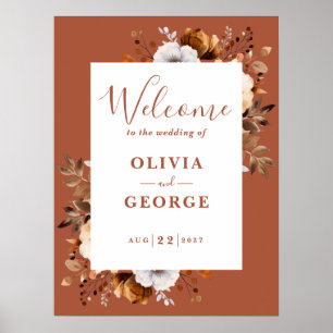 Rustic Fall Terracotta Floral Wedding Welcome Sign