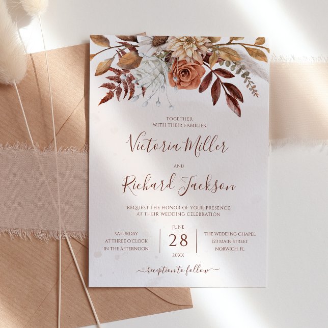 Rustic Fall Terracotta Florals Wedding Invitation (Creator Uploaded)
