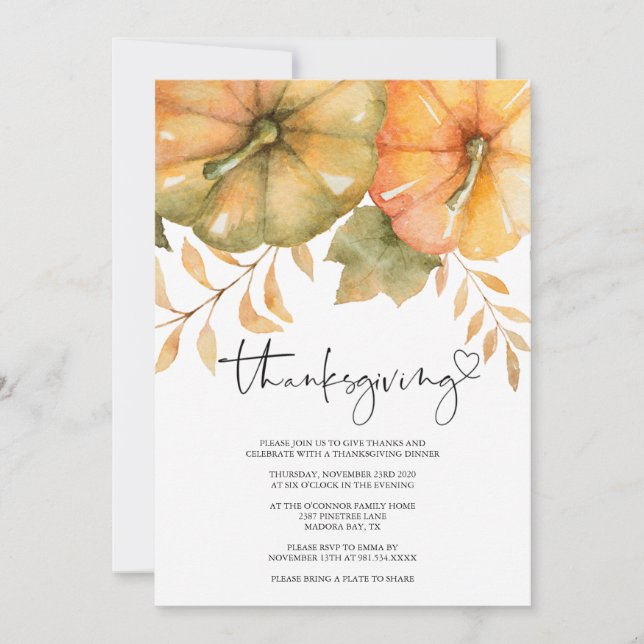 Rustic Fall Thanksgiving Dinner Invite (Front)