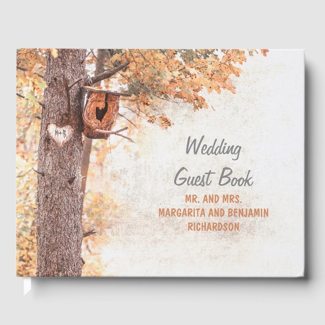 Rustic Fall Tree and Carved Heart Wedding Guest Book (Front)