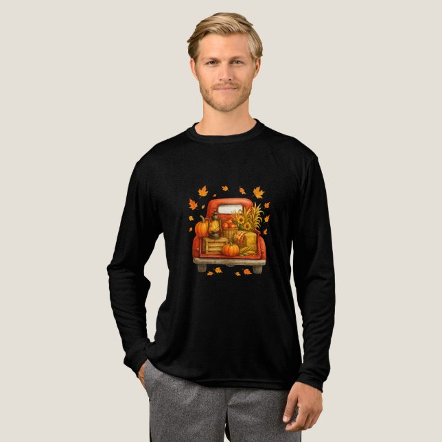 Rustic Fall Truck with Pumpkins, Apples, Sunflower Tri-Blend Shirt (Full Front)
