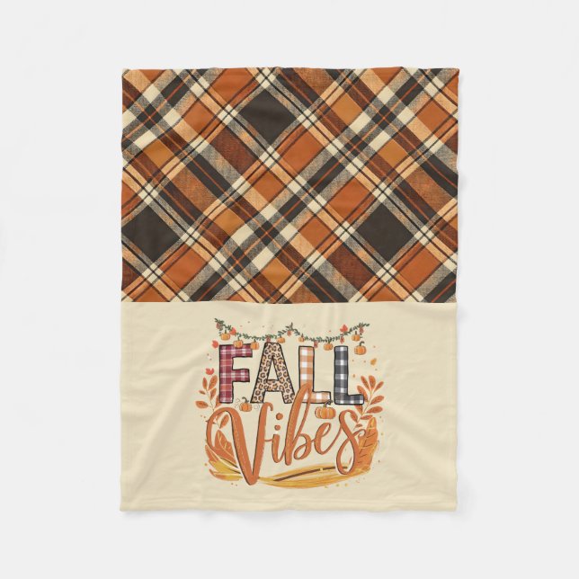 Rustic Fall Vibes Burnt Orange Plaid Print Autumn Fleece Blanket (Front)