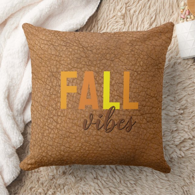 Rustic Fall Vibes Faux Brown Leather Throw Pillow (Blanket)