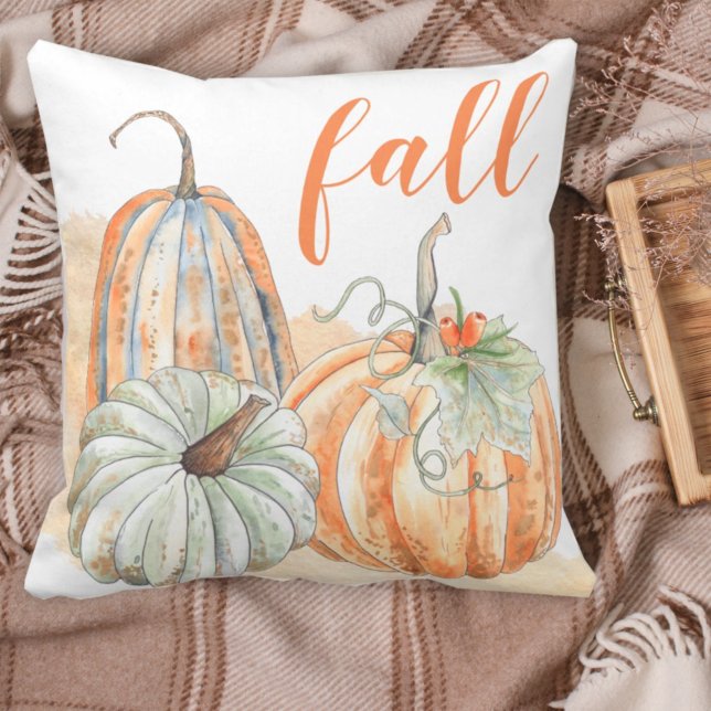 Rustic Fall Watercolor Autumn Pumpkins Cushion (Creator Uploaded)