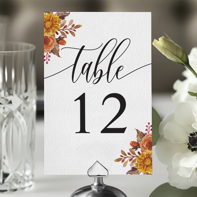 Rustic Fall Watercolor Floral Autumn Wedding Table Number (Creator Uploaded)