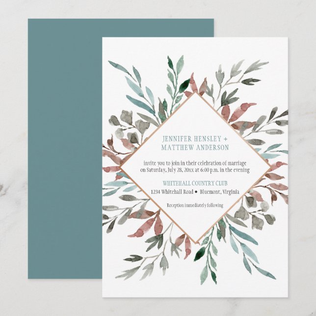 Rustic Fall Watercolor Leaves Wedding Invitations (Front/Back)