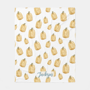 Rustic Fall Watercolor Orange Pumpkin Fleece Blanket