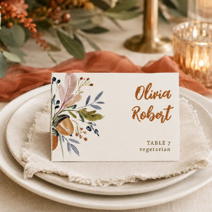 Rustic Fall Wedding Dinner Watercolor Meal Choice Table Number