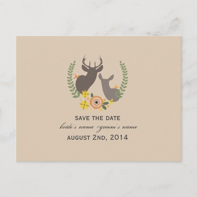 Rustic Fall Wedding Floral Deer Save The Date Announcement Postcard (Front)