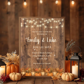 Rustic Fall Wedding Invitation with String Lights