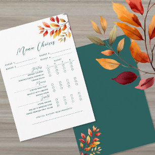 Rustic Fall Wedding Menu Choice Card