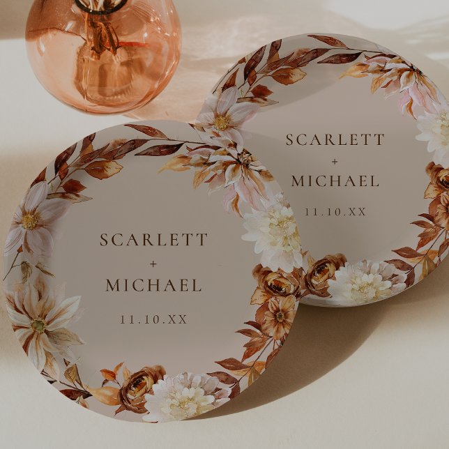 Rustic Fall Wedding Paper Plate (Rustic Fall Watercolor Floral Wedding Paper Plates by Painted Paperie
)
