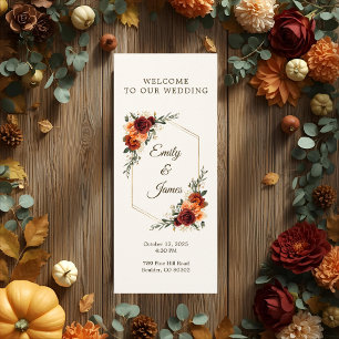 Rustic Fall Wedding Program Flyer   Burgundy Roses
