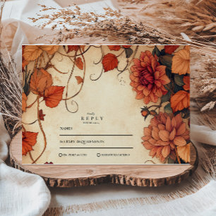 Rustic Fall Wedding Vintage Floral Autumn Design RSVP Card