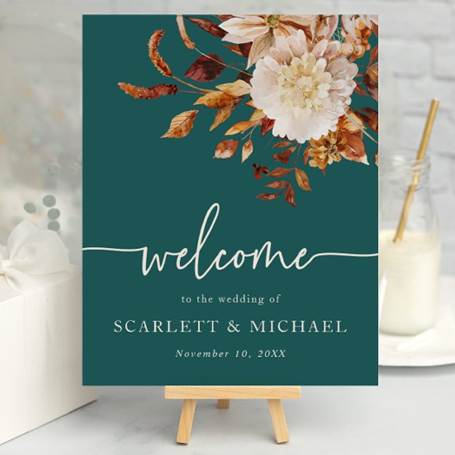 Rustic Fall Welcome Poster (Rustic Fall Watercolor Floral Welcome Sign Poster by Painted Paperie
)
