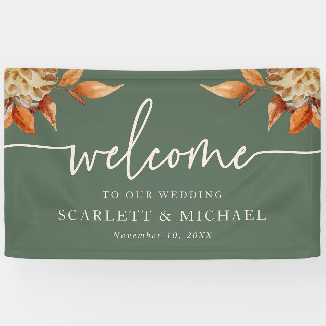 Rustic Fall Welcome Wedding Banner (Rustic Fall Floral Welcome Sign Wedding Banner by Painted Paperie
)
