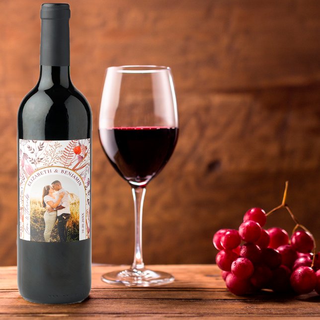 Rustic Fall Wildflowers Love Thanks Photo Wedding Wine Label (Creator Uploaded)