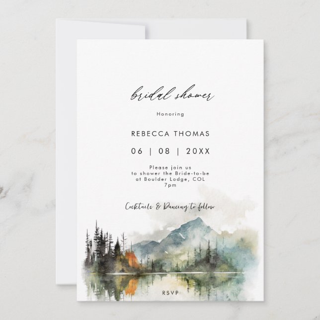 rustic fall winter forest bridal shower invitation (Front)