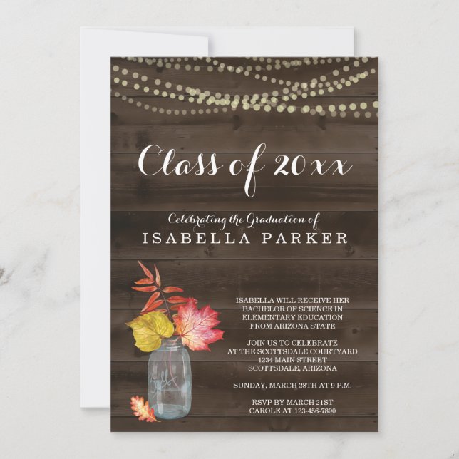 Rustic Fall Woman's Graduation Party Invitation (Front)