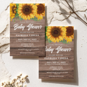 Rustic Fall Wooden Sunflower Baby Shower Invitation