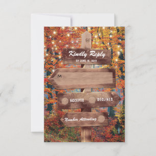 Rustic Fall Woodland String Lights Wedding RSVP Card
