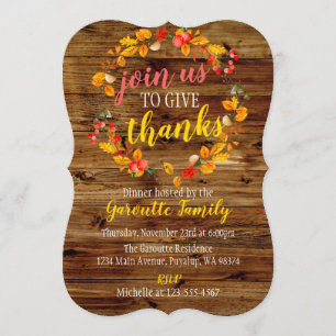 Rustic Fall Wreath Thanksgiving Invitation