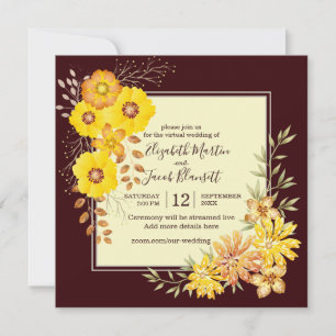Rustic Fall Yellow Wild Roses Virtual Wedding Invitation