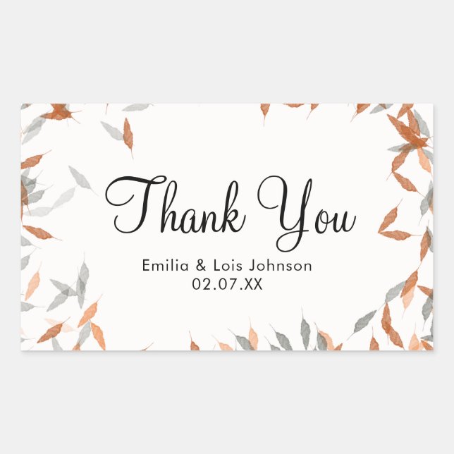 Rustic Falling Leaf Pampas Floating Thank You Rectangular Sticker (Front)