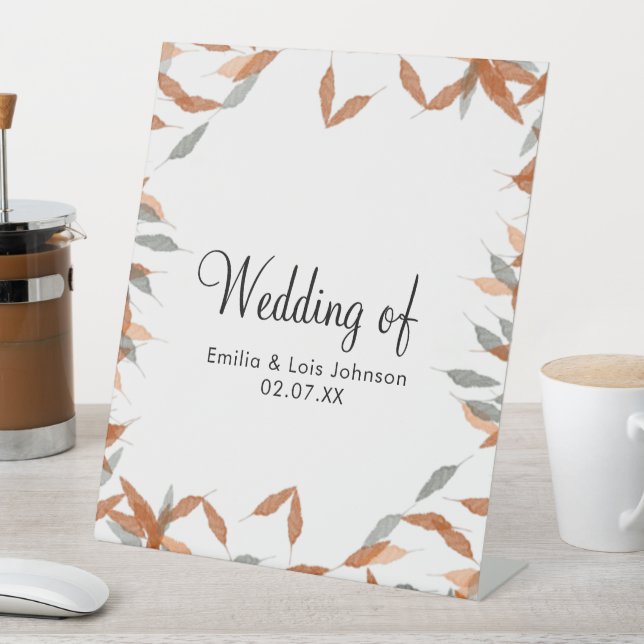 Rustic Falling Leaf Pampas Floating Wedding   Pedestal Sign (In SItu)