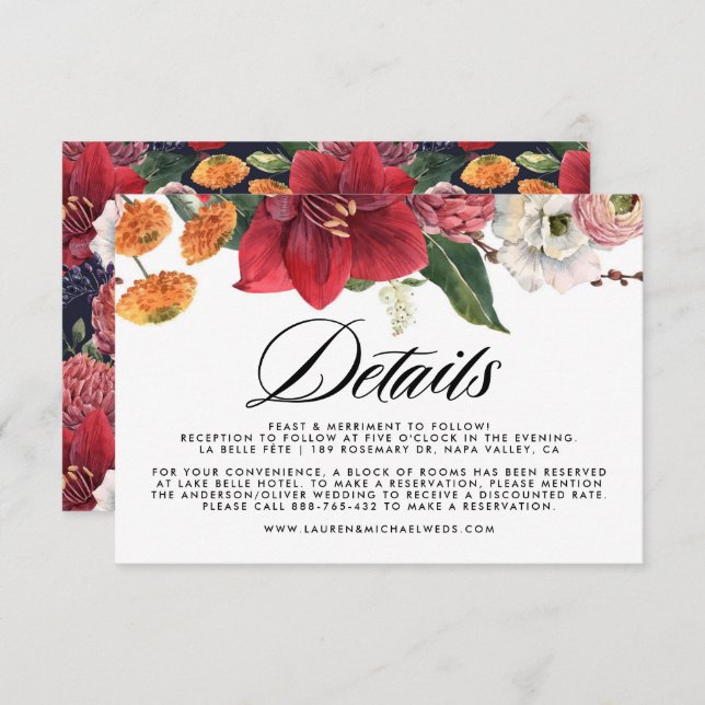Rustic Falling Leaves Autumn Wedding Details Enclosure Card (Front/Back)