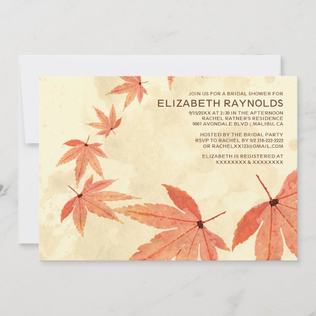 Rustic Falling Leaves Bridal Shower Invitations (Front)