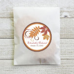 Rustic Falling Leaves Copper Wedding Monogram Classic Round Sticker<br><div class="desc">Rustic and elegant round fall themed wedding monogram favour stickers. Our "Falling Leaves" wedding stationery features saturated fall foliage and scrolling swirls. Colours include orange, copper, brown, red and gold. Response Card - Style 1: Response Card - Style 2 (includes entrée options): com com Response Postcard (address on reverse side):...</div>