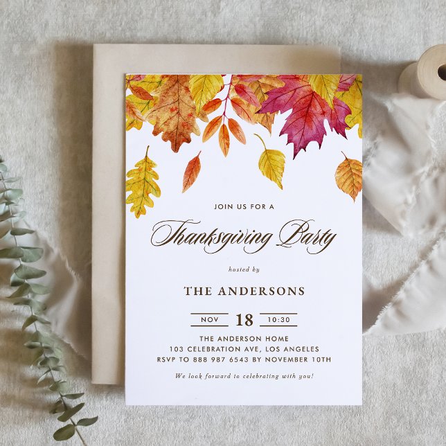 Rustic Falling Leaves Garland Thanksgiving Party Invitation (Creator Uploaded)