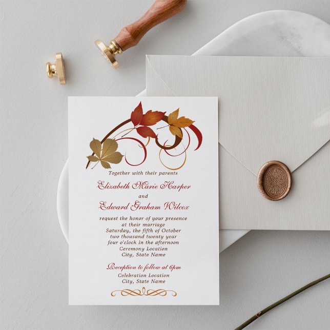 Rustic Falling Leaves Wedding Invitation (Creator Uploaded)
