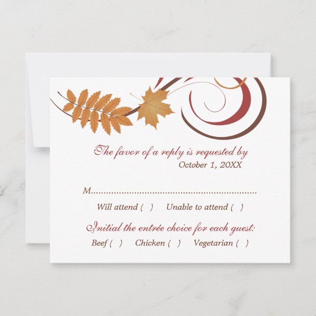 Rustic Falling Leaves Wedding RSVP Card (Front)