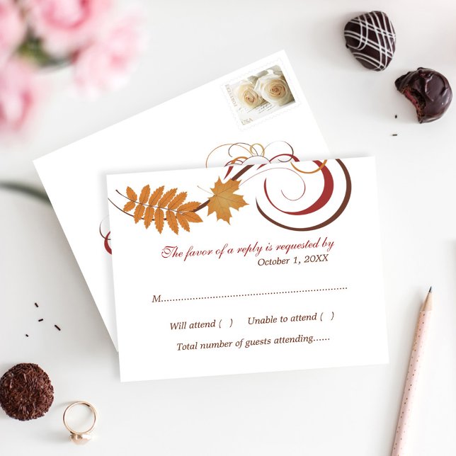 Rustic Falling Leaves Wedding RSVP Card (Creator Uploaded)