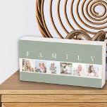 Rustic FAMILY 6 Picture Grid Country Green Wooden Box Sign<br><div class="desc">Distressed wooden box sign personalised with your family photos. The photo template is set up for you to add 6 of your favourite pictures, which are displayed in square format in a simple, strip style, photo collage. Above your pictures, the word "FAMILY" is lettered in modern typography. This smart and...</div>