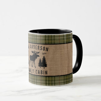 Rustic Family Cabin Moose Pine Green Plaid 2 Tone Mug