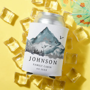 Rustic Family Cabin Mountain Pine Tree Forest Can Cooler