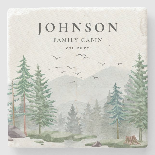 Rustic Family Cabin Woodland Mountain Forest Stone Coaster (Front)