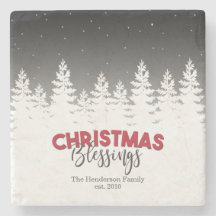 Rustic Family Christmas Blessings Holiday Stone Coaster
