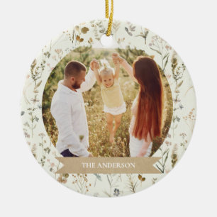 Rustic Family Christmas Photo Collage Ceramic Tree Decoration