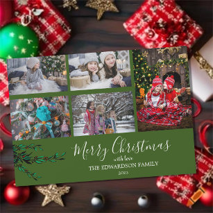 Rustic family collage Christmas magnetic card