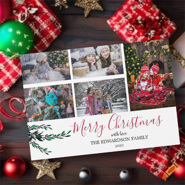 Rustic family collage Christmas magnetic card (Rustic, family photo collage, Merry Christmas, magnetic Christmas card. )